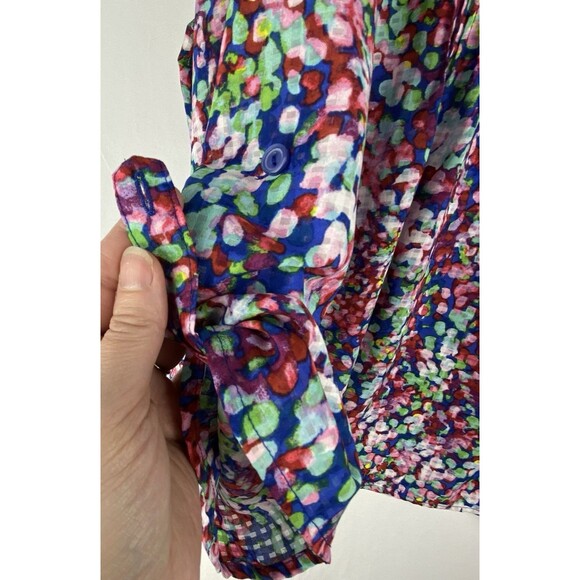 Notations Blouse Women's 3X Split Button Neck Pleated Roll Tab Sleeve Peasant - Picture 5 of 12